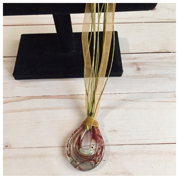 Necklace With Ribbon And Cord With Italian Glass Necklace Brand New OSFM - Picture 4 of 5